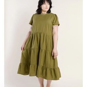 Tradlands CHALET TIERED DRESS OLIVE 3x nwt